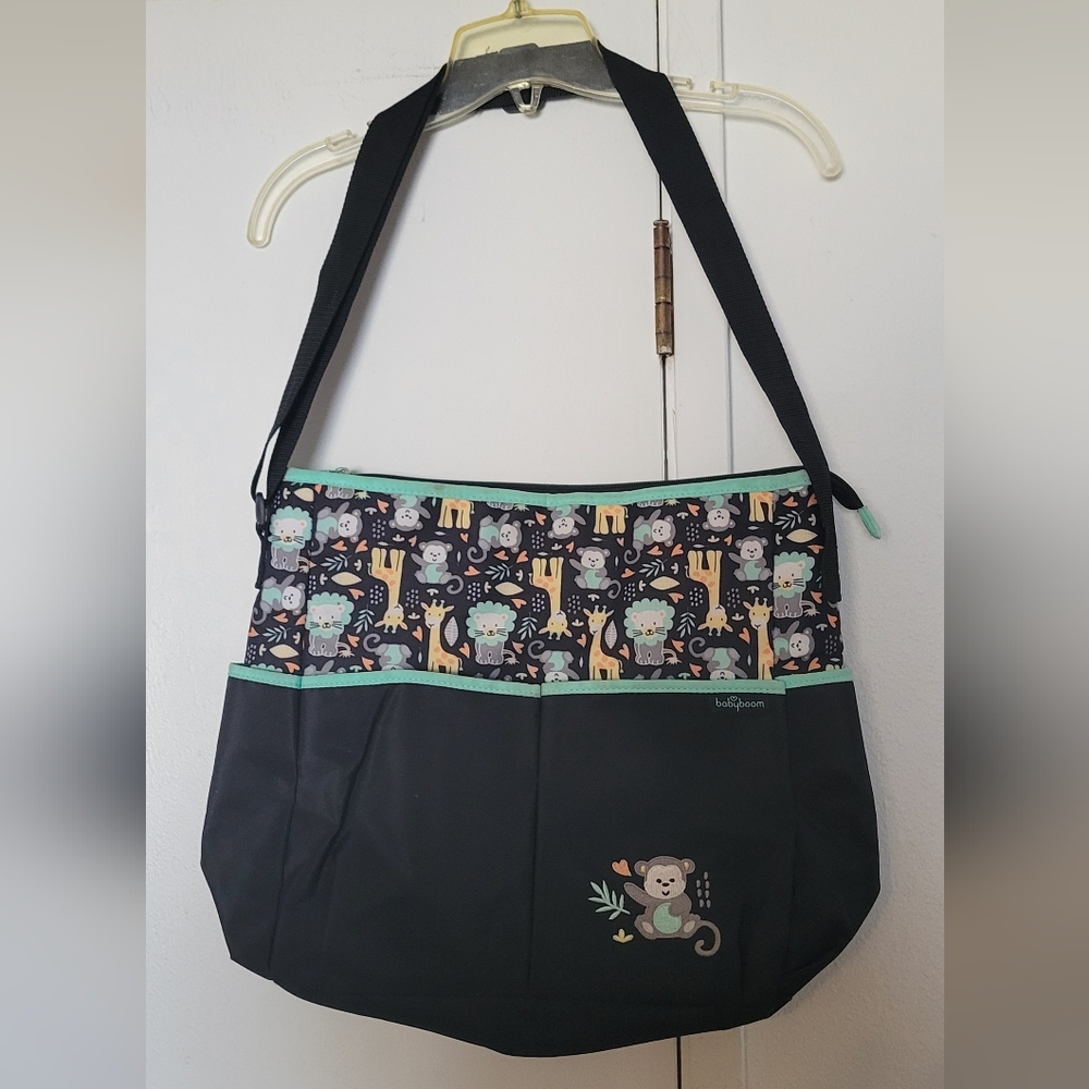 Babymel Black and Mint Jungle Print Crossbody Bag/Tote